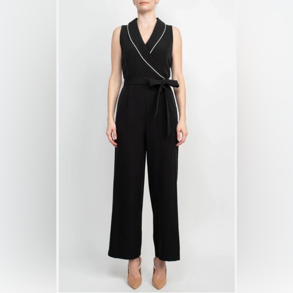 Tahari Pants - Tahari Collared V-Neck Scuba Jumpsuit